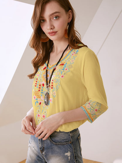 KHALEE YOSE Boho Floral Embroidery Mexican Blouse Shirts Vintage Chic Autumn Blouse Women s3xl Ethnic Hippie Shirt Blouse Tops