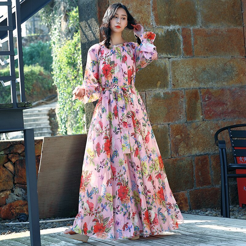 Plus Size Long Sleeved Bohemia Floral