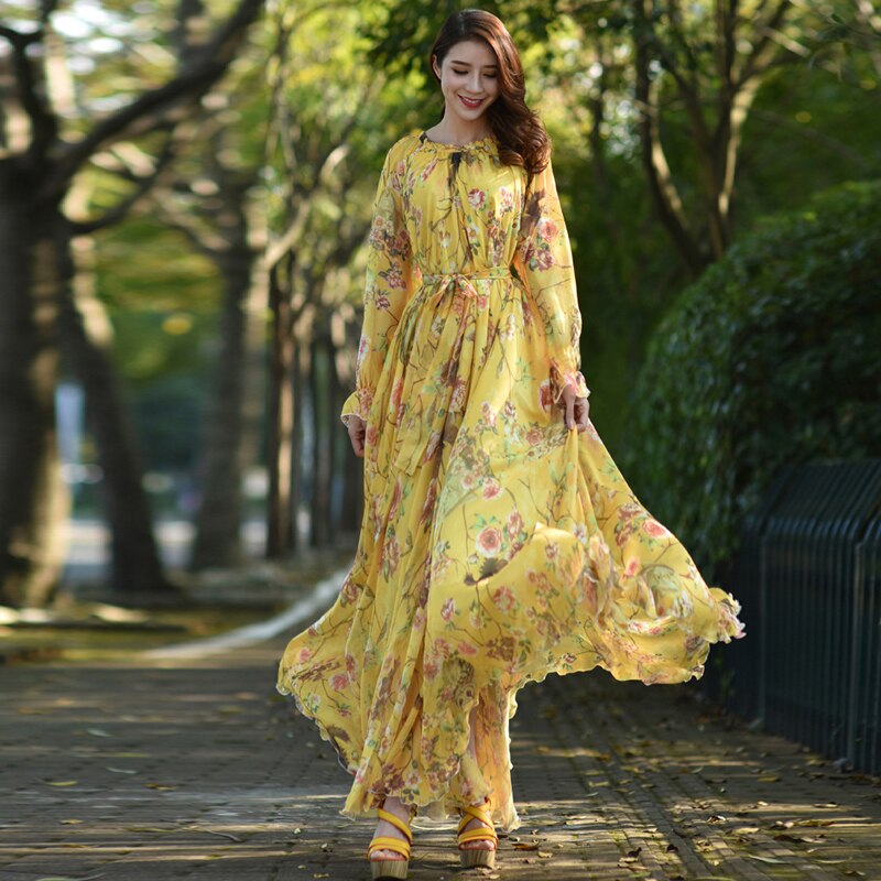 Plus Size Long Sleeved Bohemia Floral