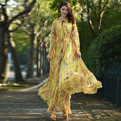 Plus Size Long Sleeved Bohemia Floral