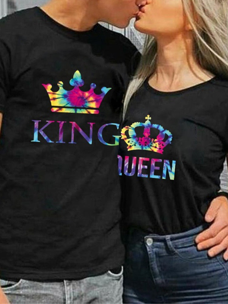 Crown Print Couple T Shirt His and Hers