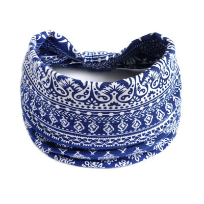 Boho Flower Print Wide Headbands Vintage