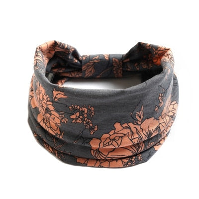 Boho Flower Print Wide Headbands Vintage
