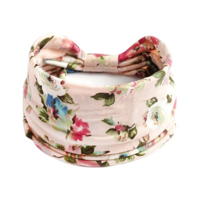 Boho Flower Print Wide Headbands Vintage