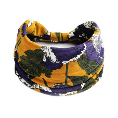 Boho Flower Print Wide Headbands Vintage