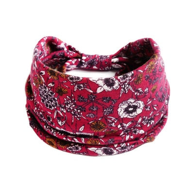 Boho Flower Print Wide Headbands Vintage