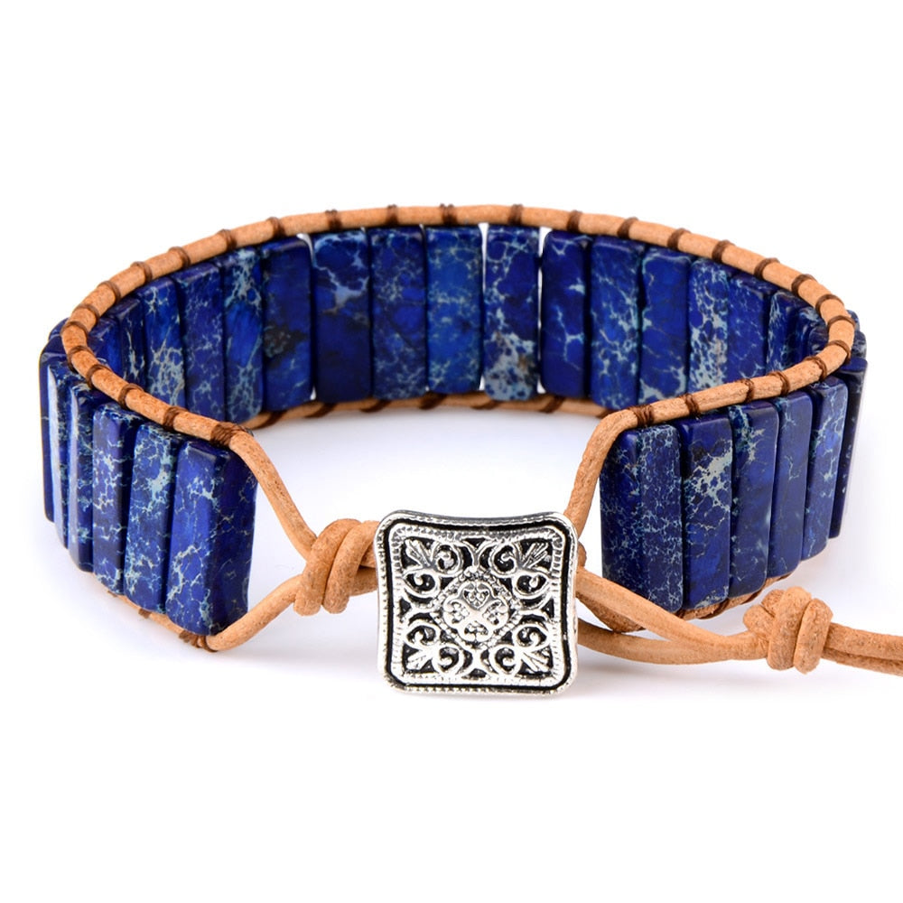 Style Multicolor Natural Gem Leather Bracelet