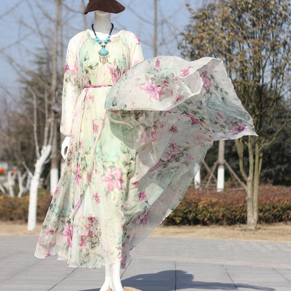 Plus Size Long Sleeved Bohemia Floral