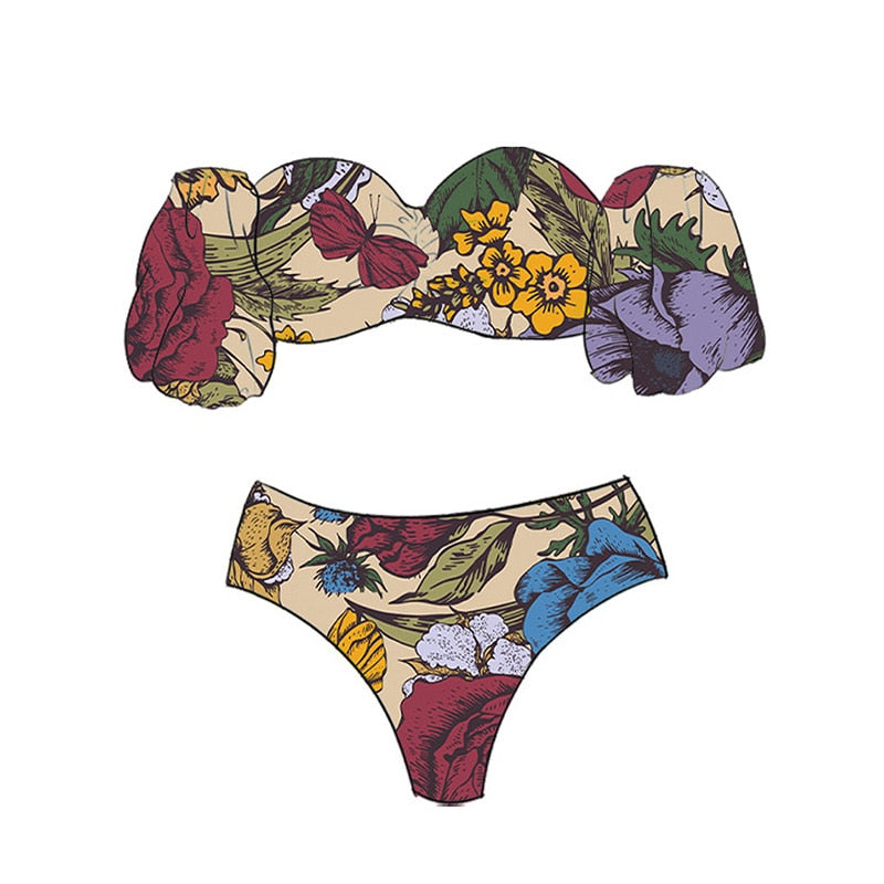 Lanswe Vintage Print Boho Split Bikini Swimwear