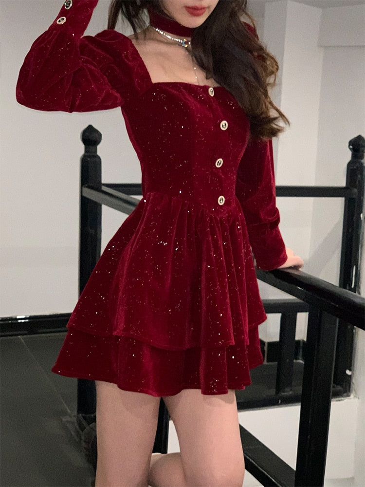 Red Elegant Velvet Dress