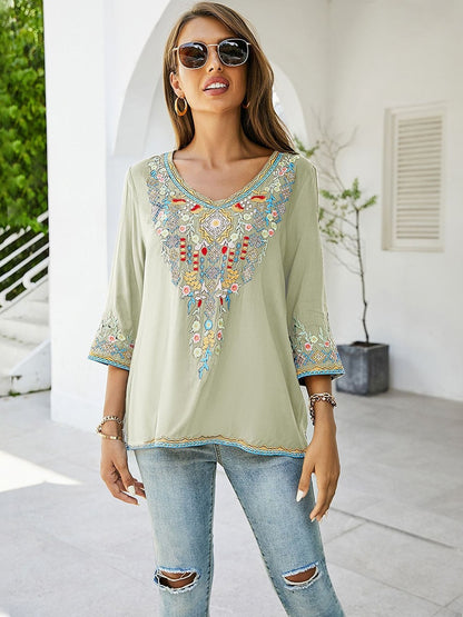 KHALEE YOSE Boho Floral Embroidery Mexican Blouse Shirts Vintage Chic Autumn Blouse Women s3xl Ethnic Hippie Shirt Blouse Tops