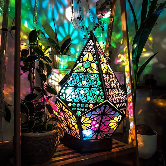 Wooden Hollow LED Projection Night Lamp  Bohemian Colorful