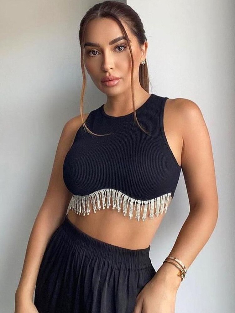Crystal Fringed Sexy Crop Top