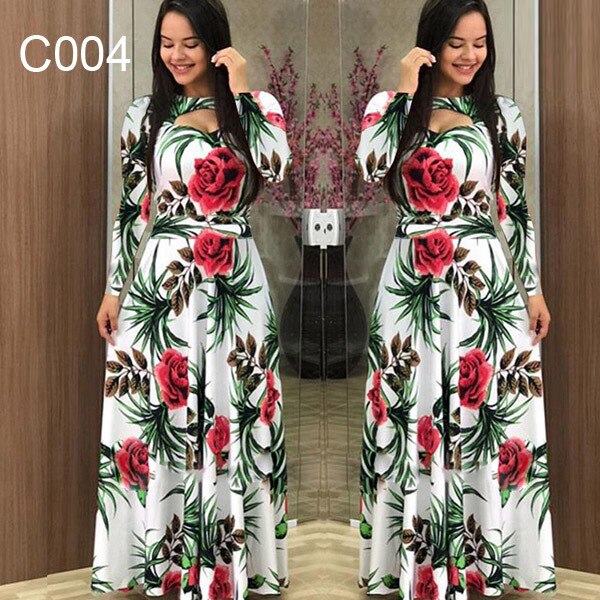 Flower Elegant Print Long sleeve Dress Woman Casual