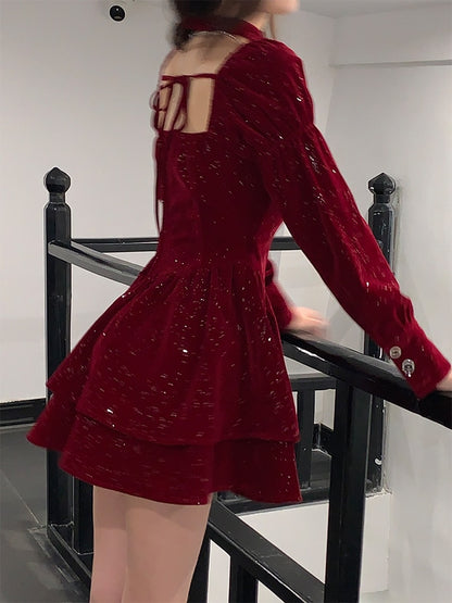 Red Elegant Velvet Dress