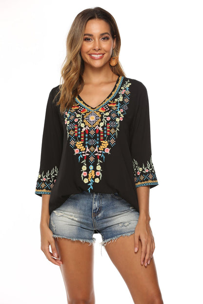KHALEE YOSE Boho Floral Embroidery Mexican Blouse Shirts Vintage Chic Autumn Blouse Women s3xl Ethnic Hippie Shirt Blouse Tops