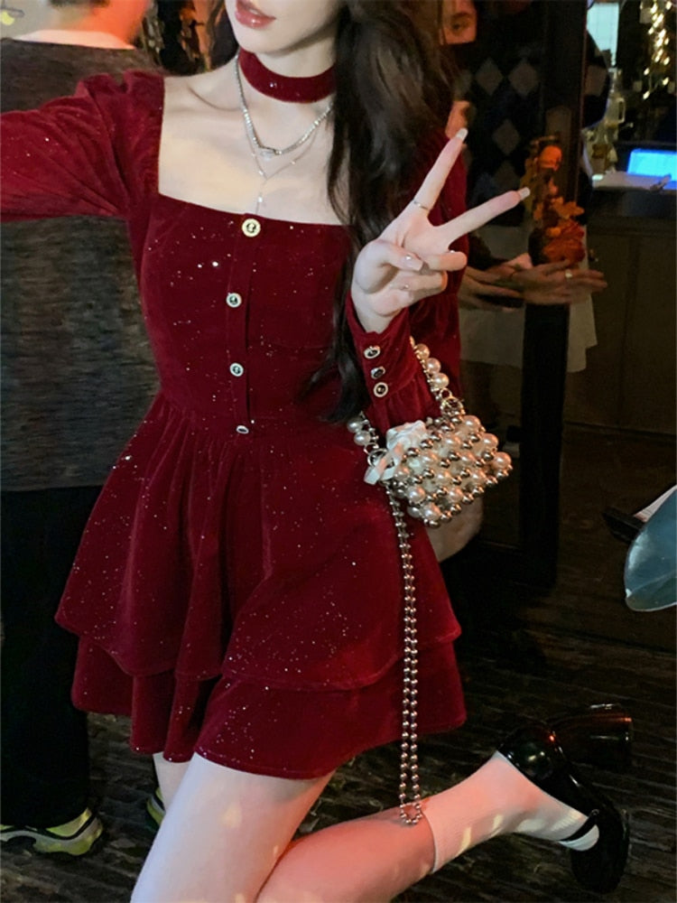 Red Elegant Velvet Dress
