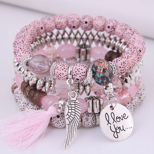 Bohemian Multicolor Pink Crystal Beads Bracelets