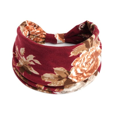 Boho Flower Print Wide Headbands Vintage