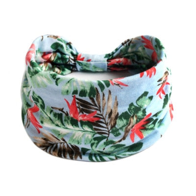 Boho Flower Print Wide Headbands Vintage