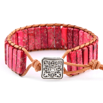 Style Multicolor Natural Gem Leather Bracelet
